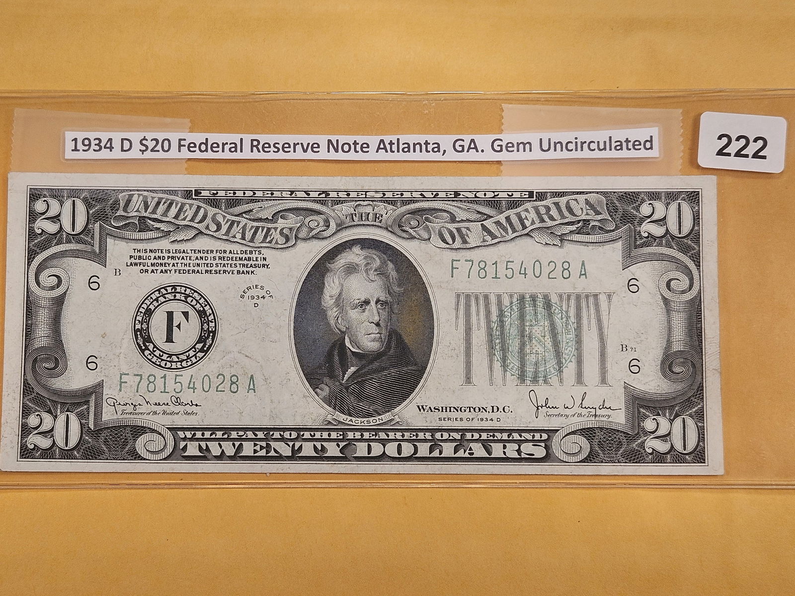 Series 1934-D Twenty Dollar Federal Reserve Note (1 of 2)