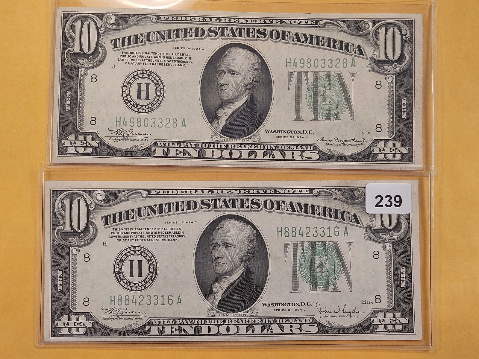 Two Series 1934 Ten Dollar Federal Reserve Notes (1 of 4)