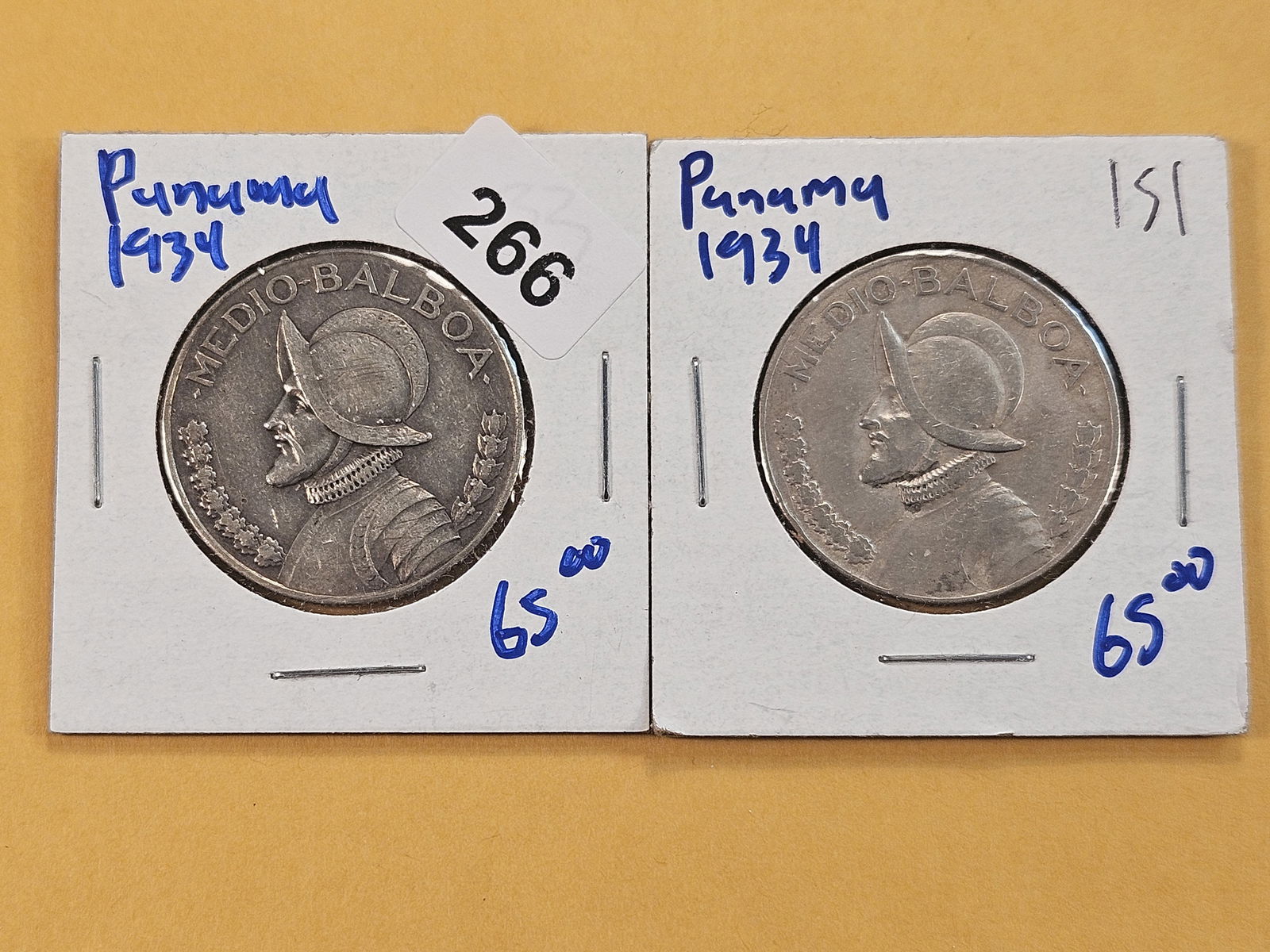 Two 1934 Panama Silver Half Balboas (1 of 6)