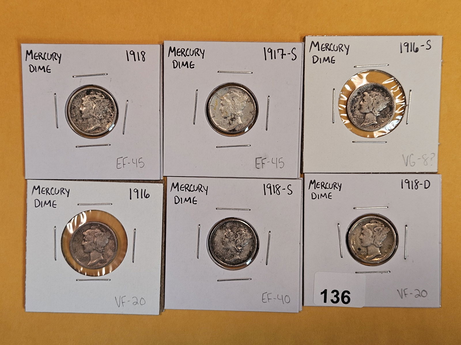 Six earlier, little better, mixed, silver Mercury Dimes (1 of 6)