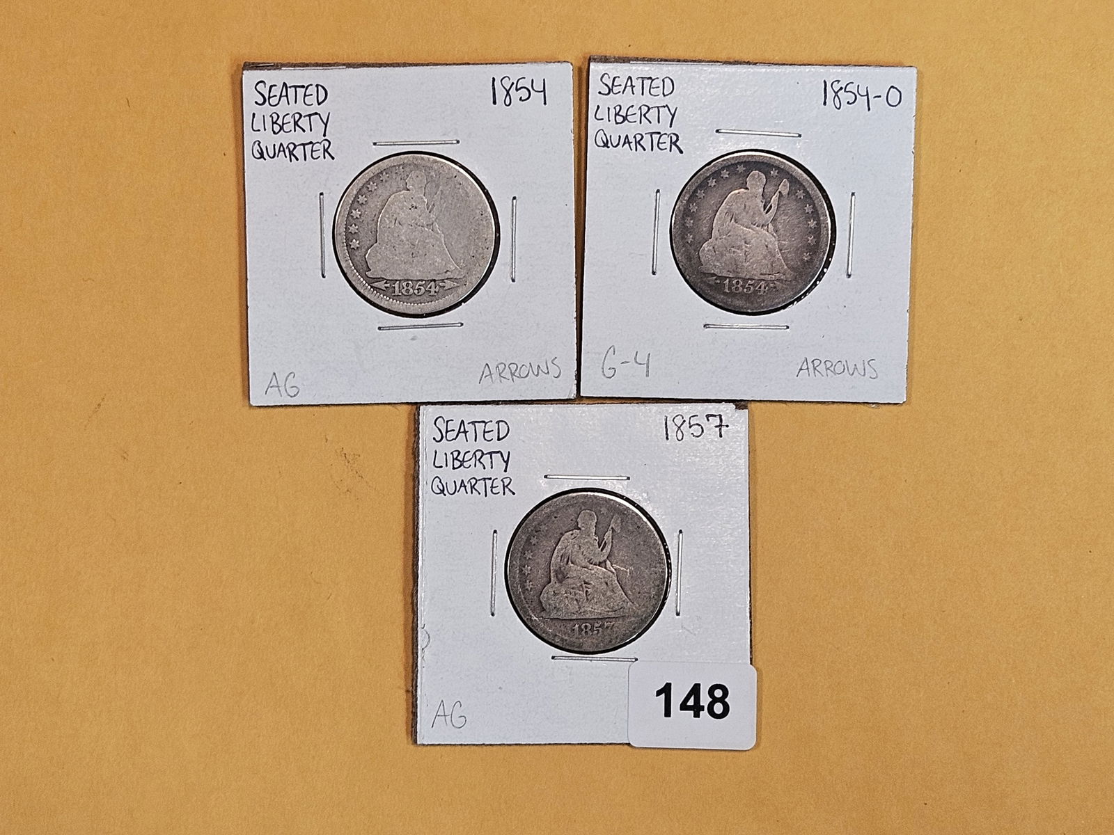 Three mixed Seated Liberty silver Quarters (1 of 4)