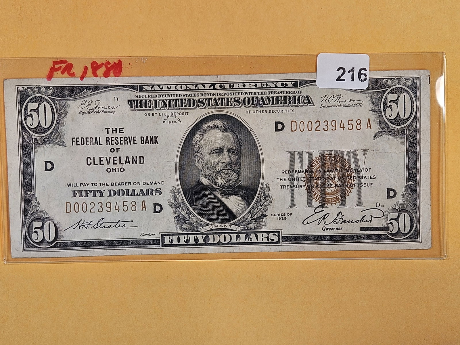 Series of 1929 Fifty Dollar National Currency in Very Fine Plus: Cleveland