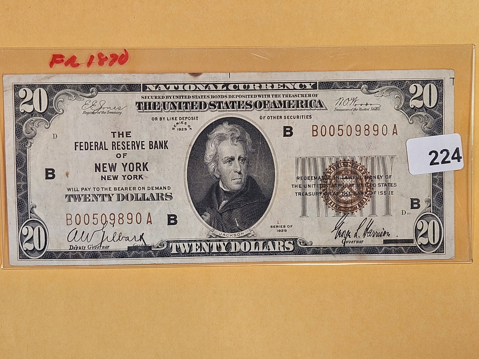 Series of 1929 Twenty Dollar National Currency in Very Fine: New York
