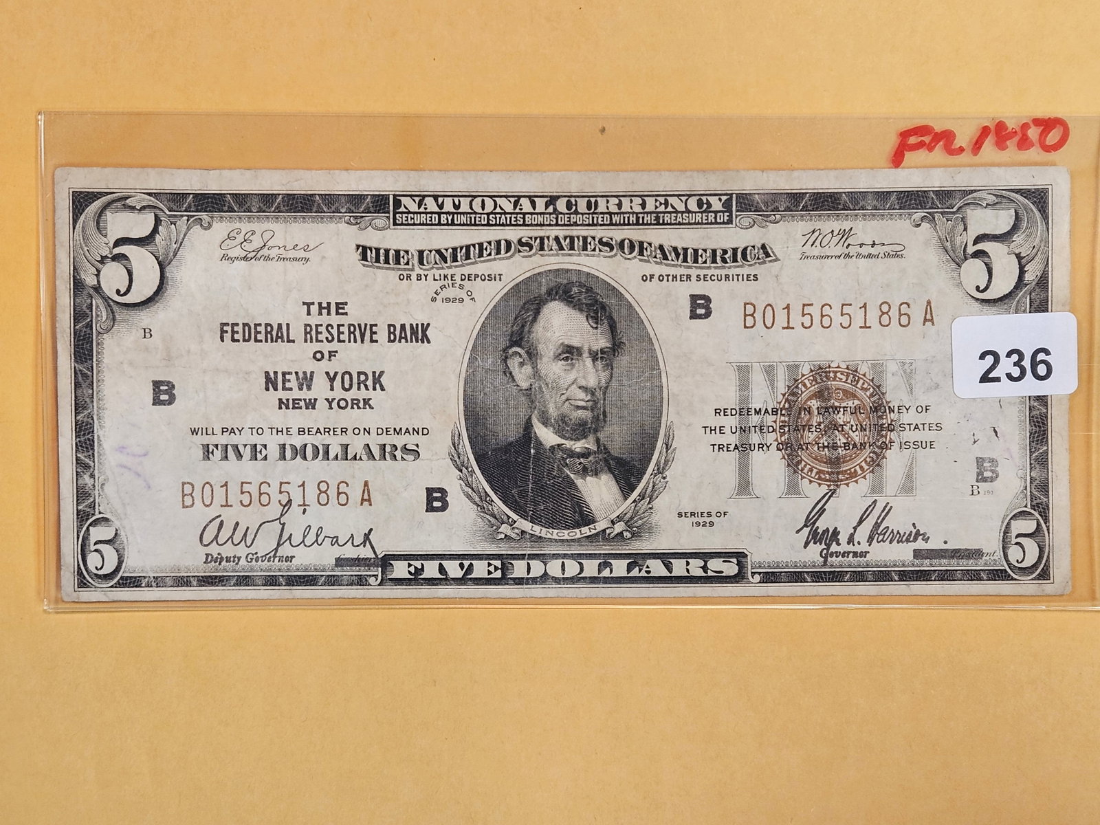 Series of 1929 Five Dollar National Currency in Fine: FR 1850
