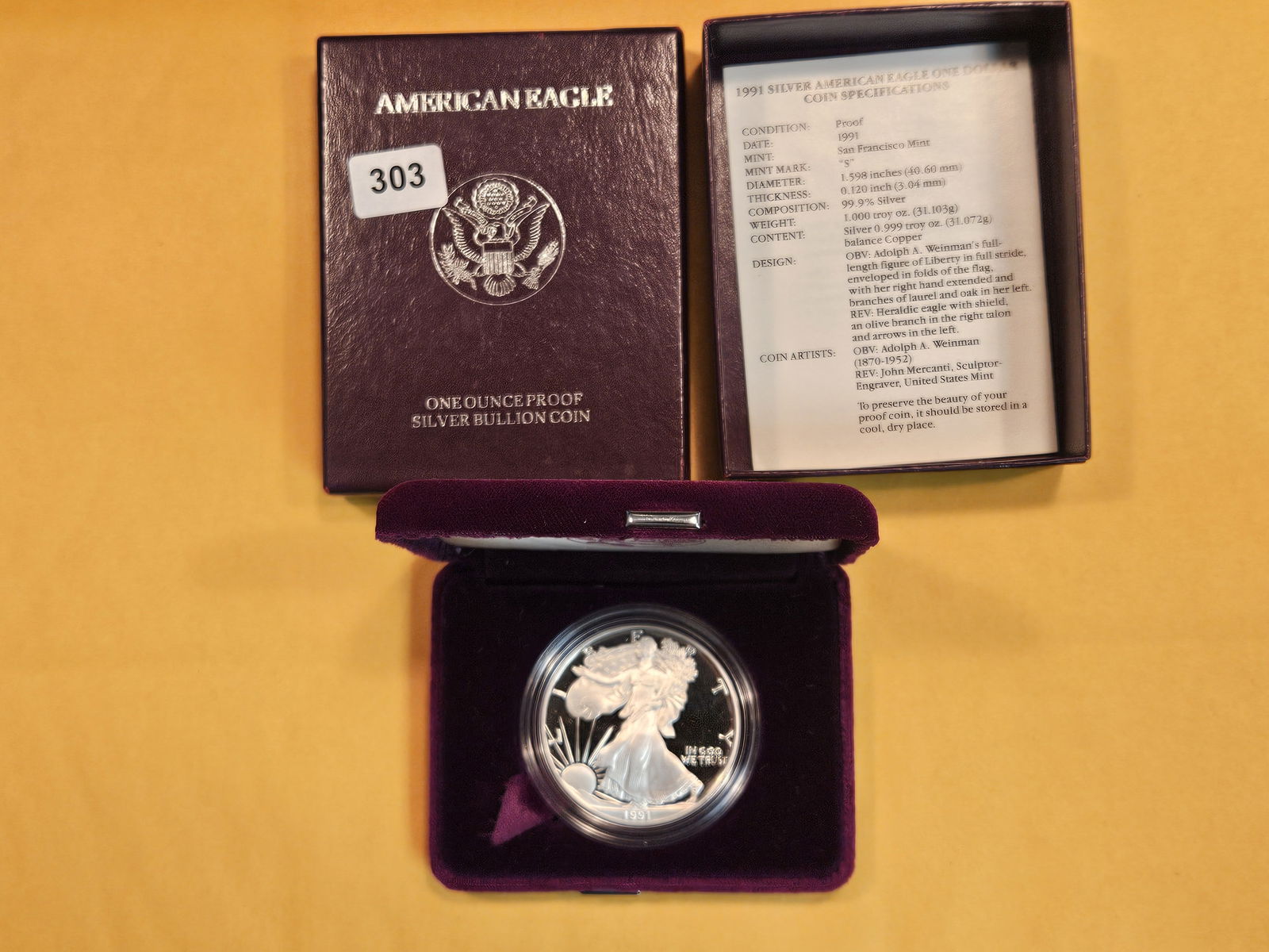 GEM Proof Deep Cameo 1991 American Silver Eagle (1 of 3)
