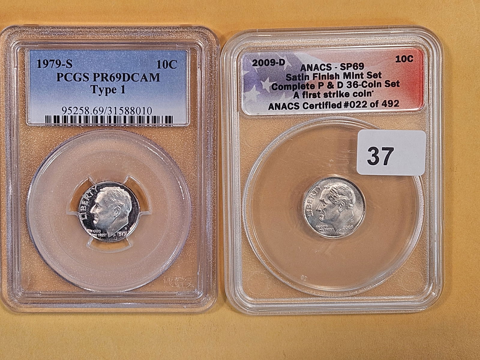 Two near-perfect, ANACS and PCGS-graded Roosevelt Dimes (1 of 2)