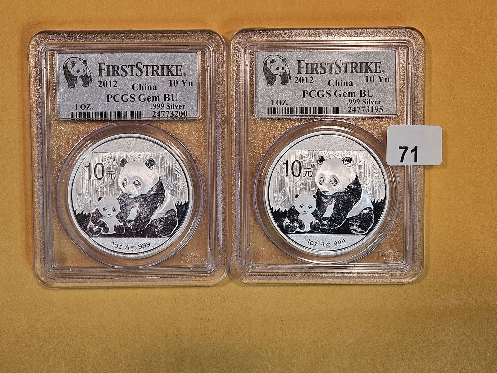 Two PCGS-graded GEM 2012 China Silver 10 yuan (1 of 2)