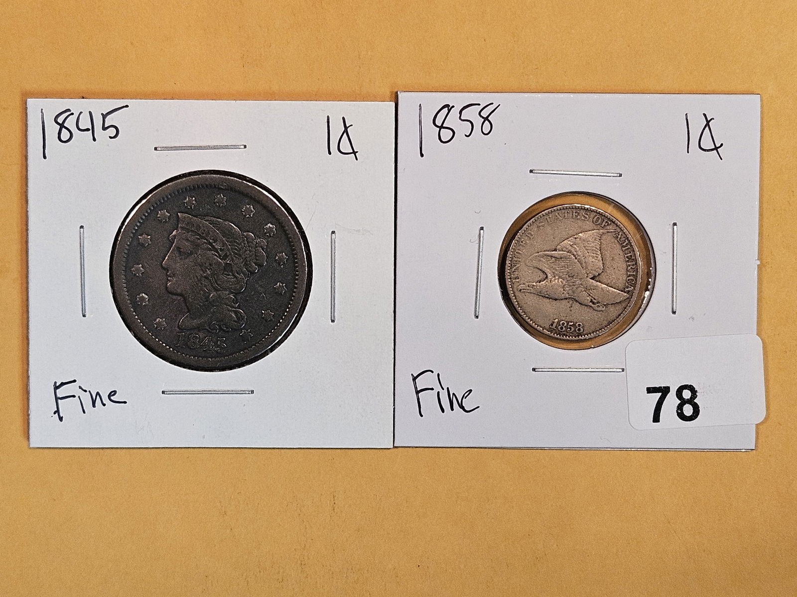 1845 Braided Hair Large Cent and 1858 Flying Eagle Cent (1 of 5)