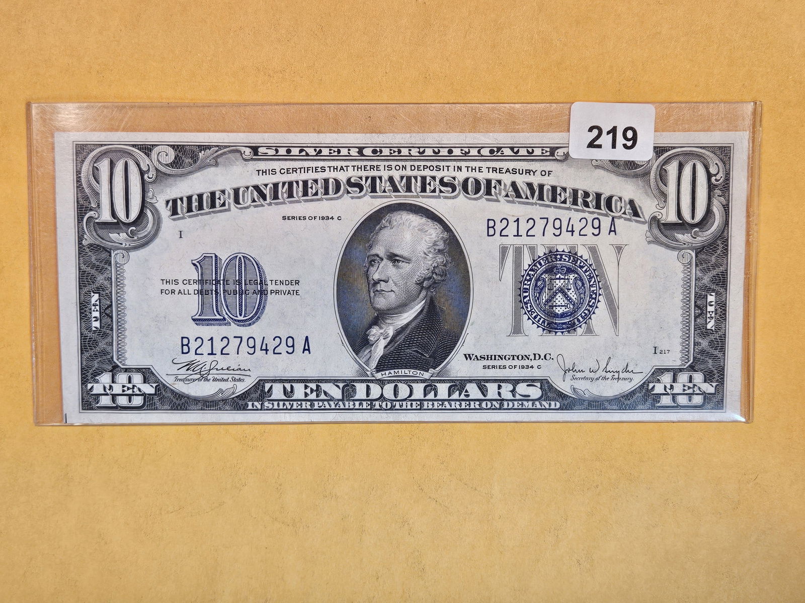 Crisp Uncirculated Series of 1934-C Ten Dollar Silver Certificate (1 of 2)