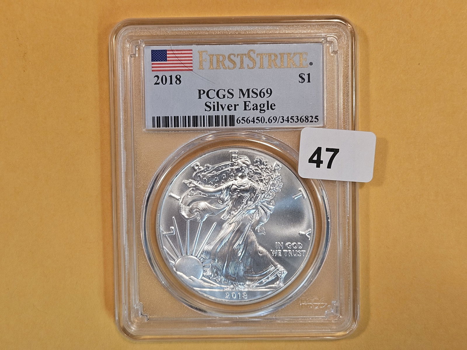 PCGS 2018 American Silver Eagle in Mint State 69 (1 of 2)