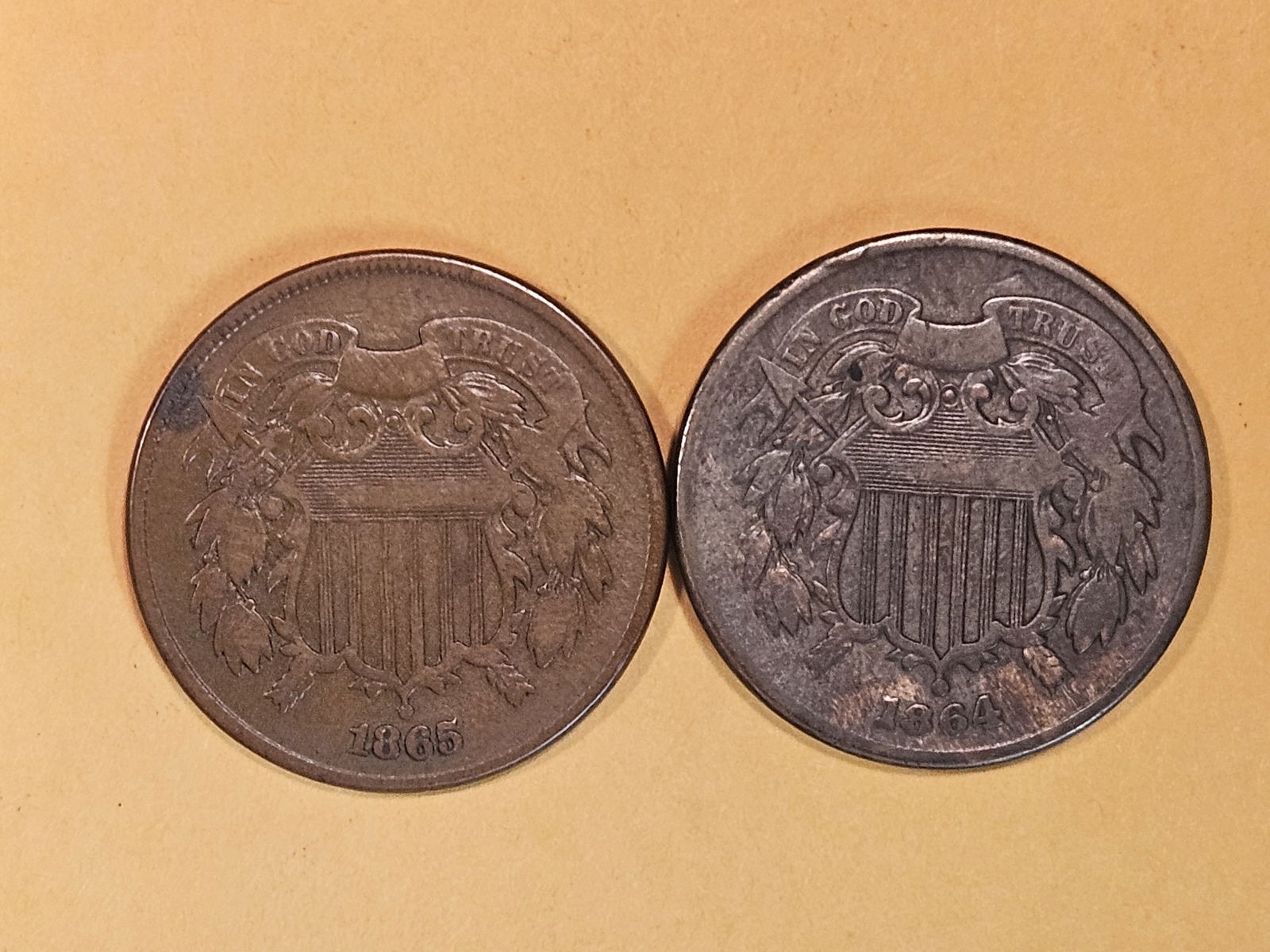 1864 and 1865 Two cent pieces (1 of 4)