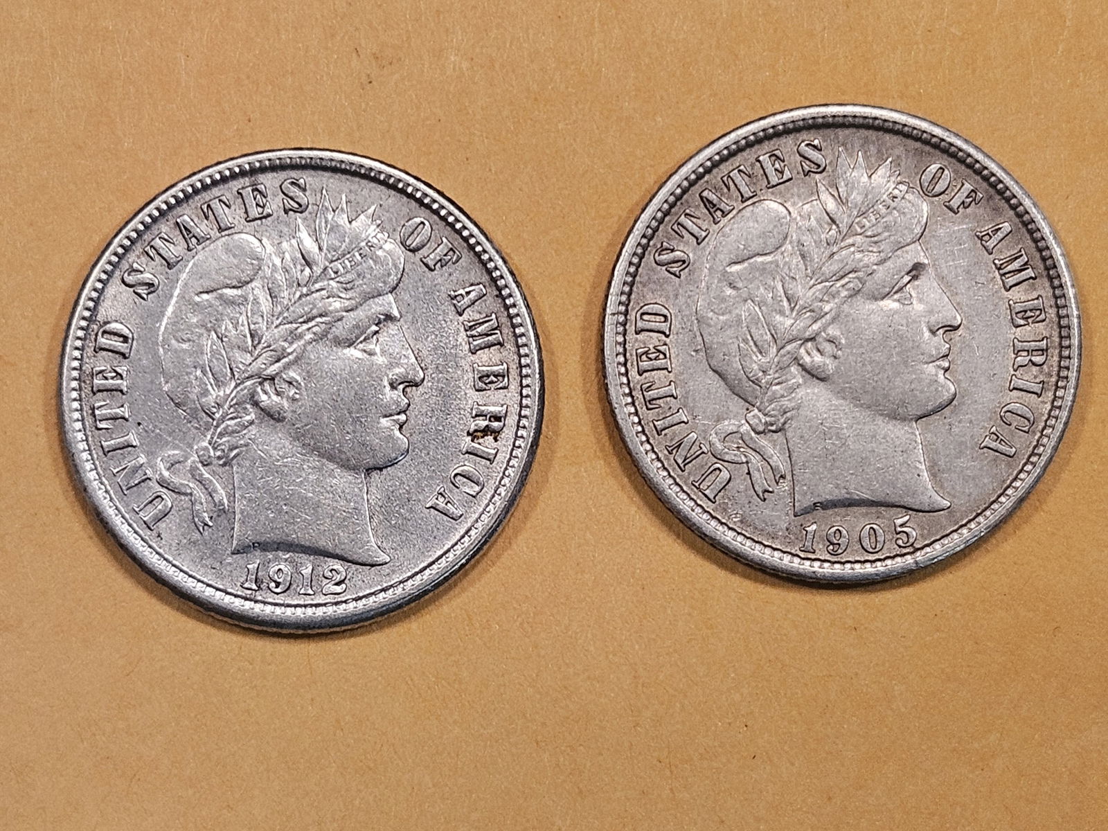 Two lovely, silver, Barber Dimes in Extra Fine - 45 (1 of 5)
