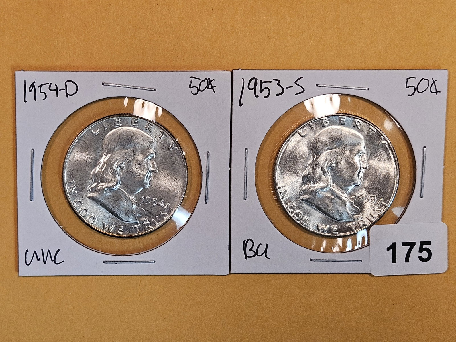 Two Choice Brilliant Uncirculated plus Franklin silver Half Dollars (1 of 4)