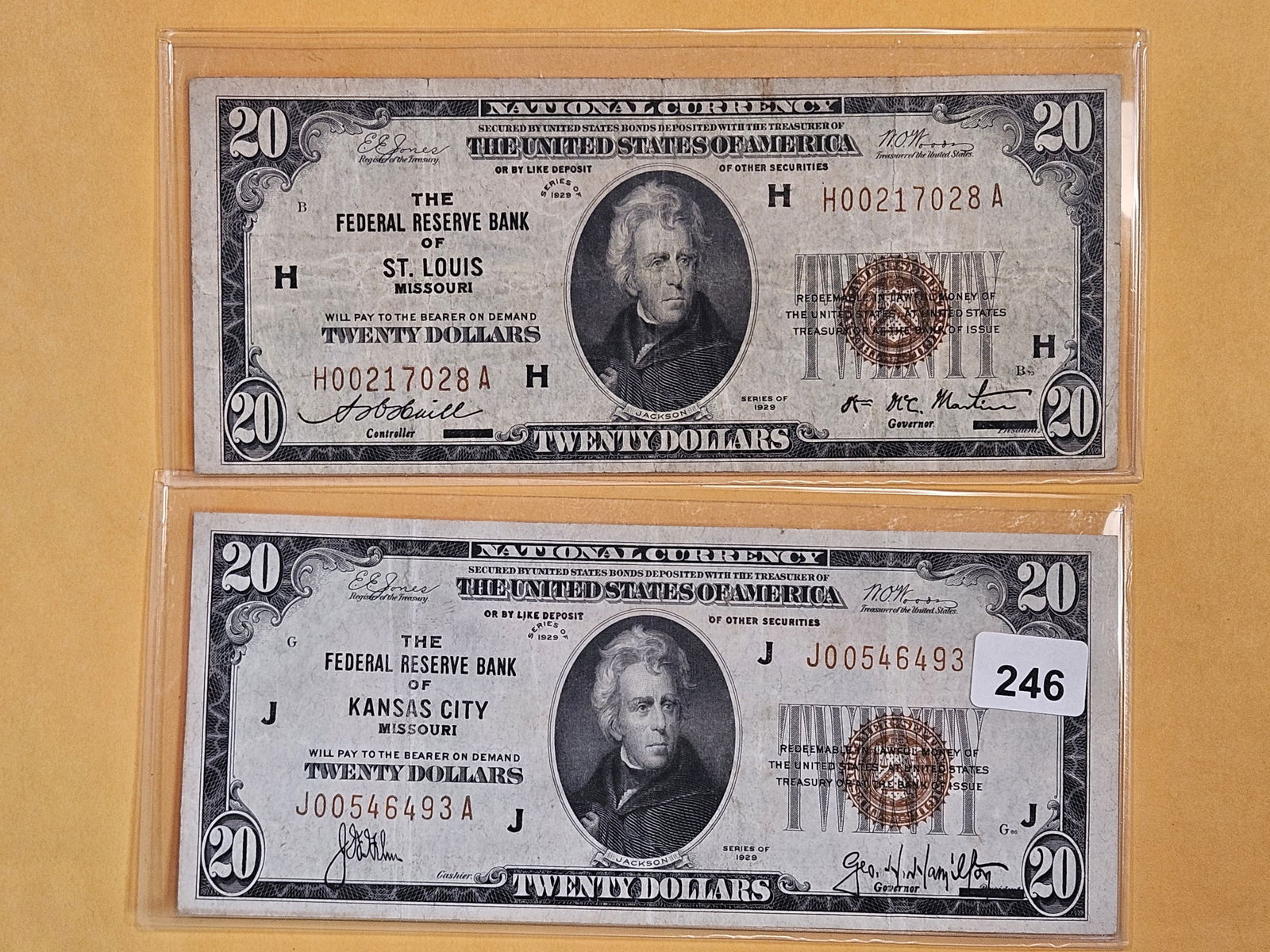 Two Series of 1928 Twenty Dollar National Currency notes (1 of 2)