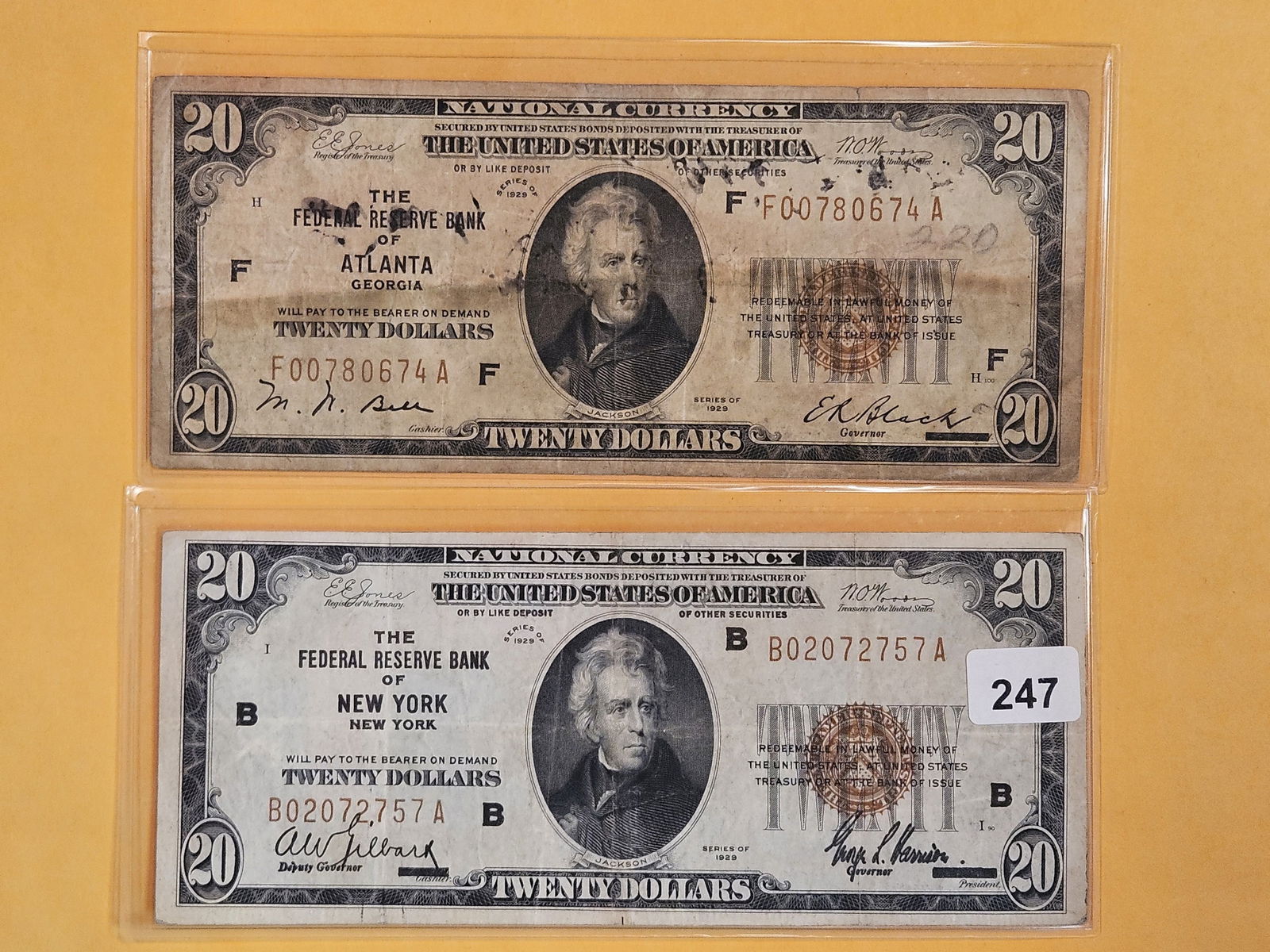 Two Series of 1928 Twenty Dollar National Currency notes (1 of 2)