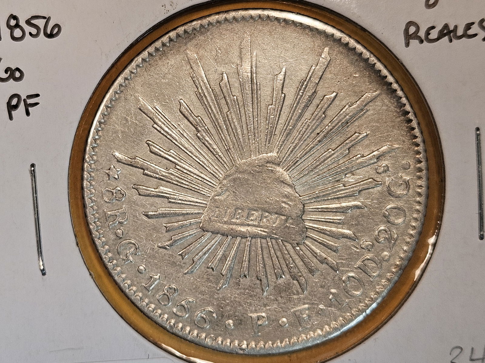 1856 Mexico silver 8 reals: Looks in XF to AU condition