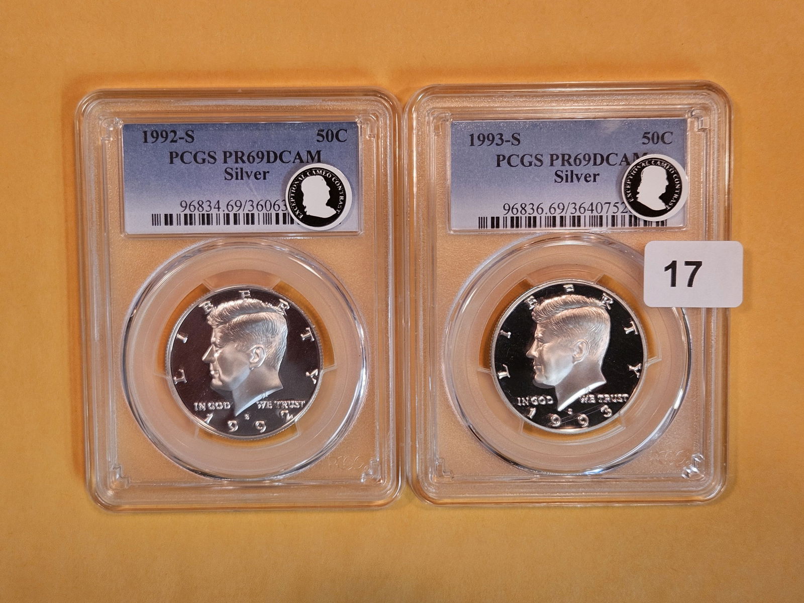 Two PCGS-graded Proof 69 Deep Cameo SILVER Kennedy Half Dollars (1 of 2)