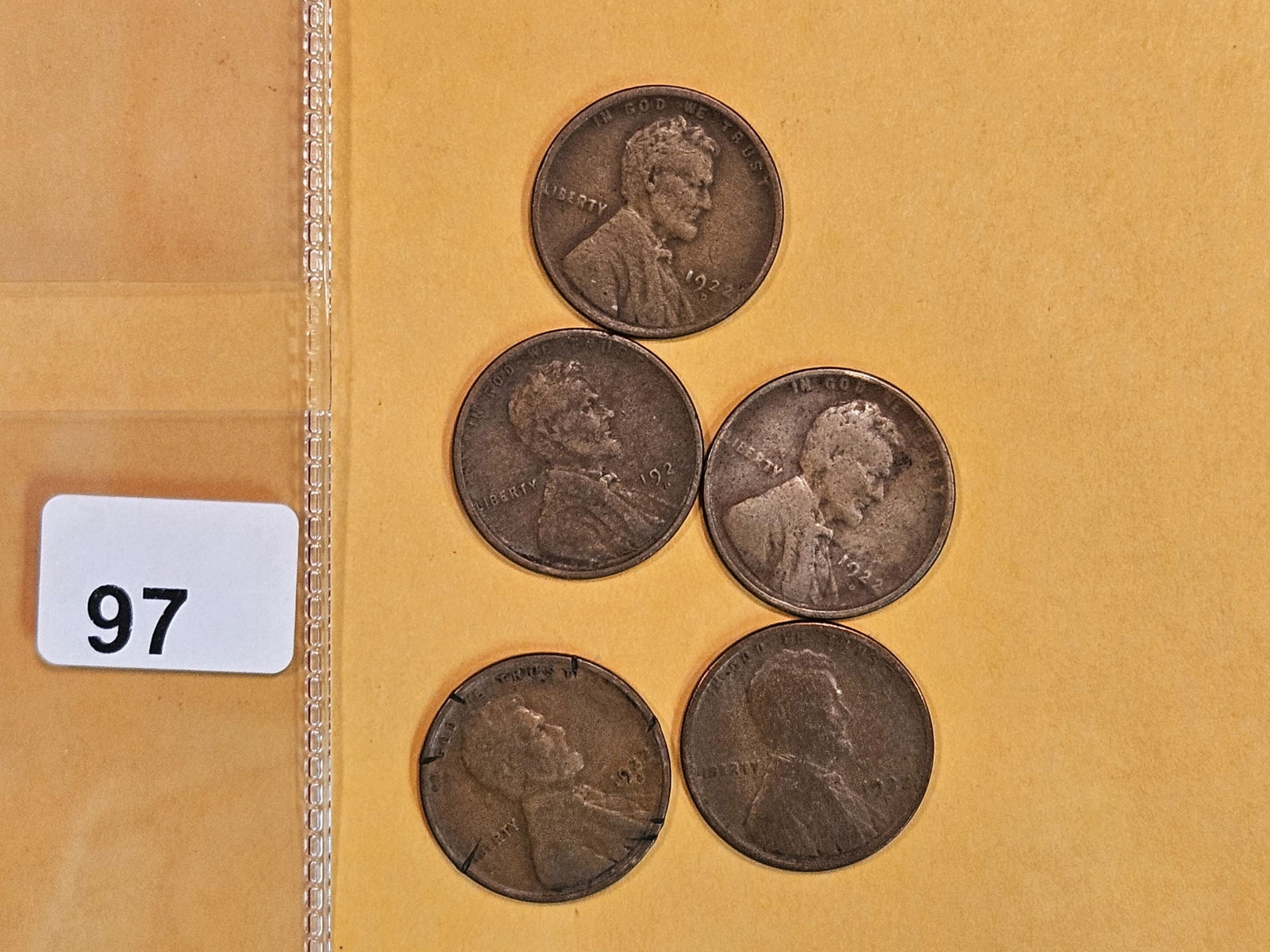 Five Semi-Key 1922-D Wheat cents (1 of 3)
