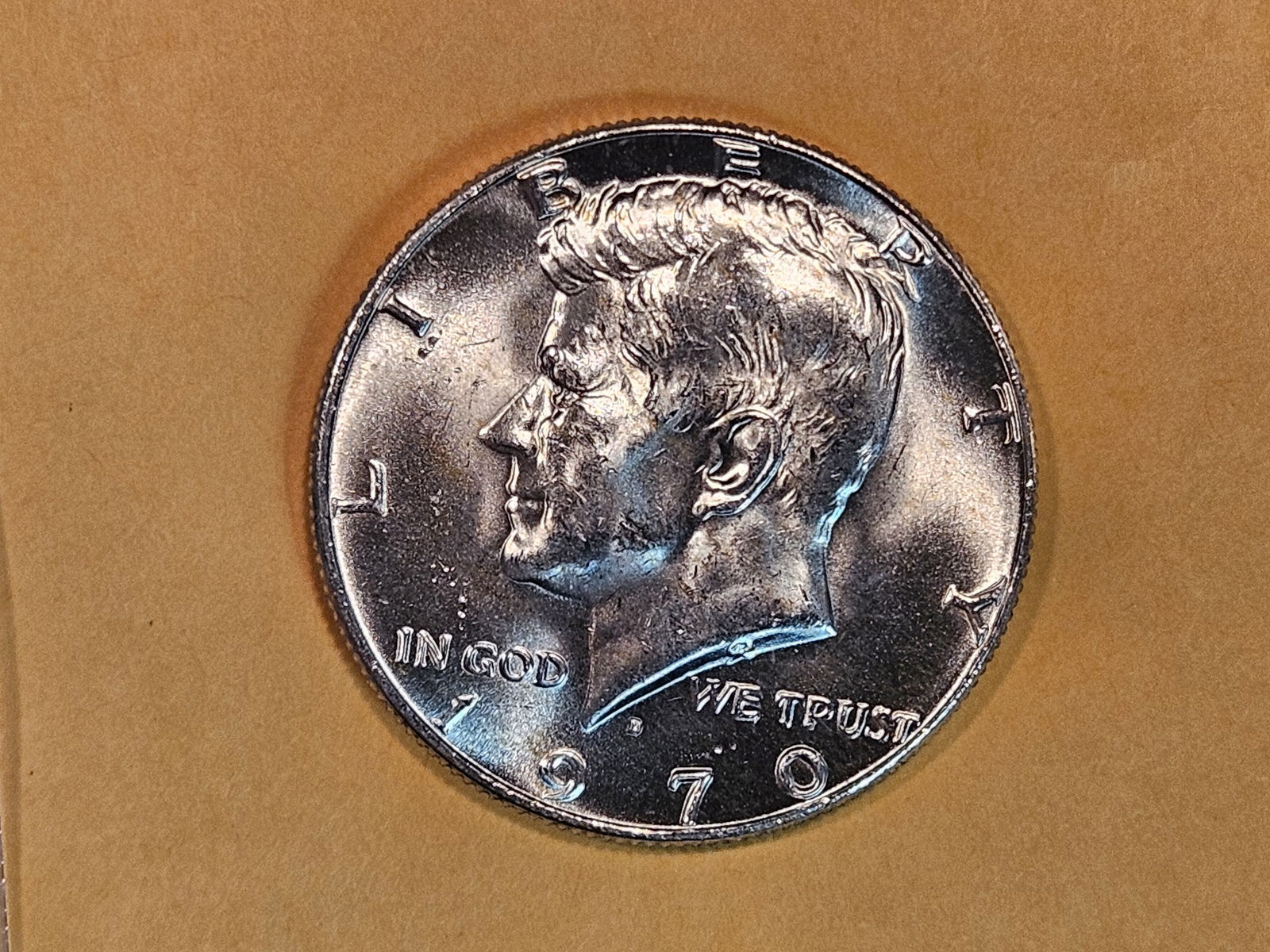 GEM Brilliant Uncirculated 1970-D silver Kennedy half Dollar: Beautiful 40% silver!