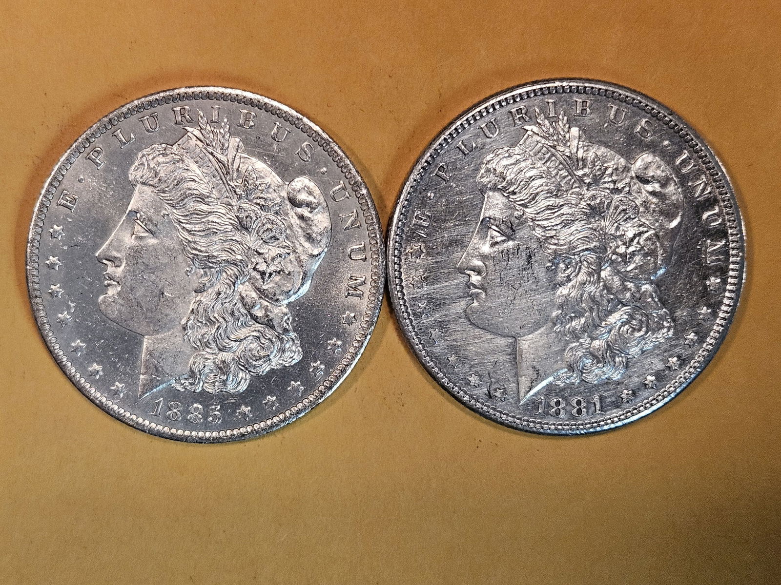 Two Brilliant About uncirculated plus Morgan Silver Dollars (1 of 3)