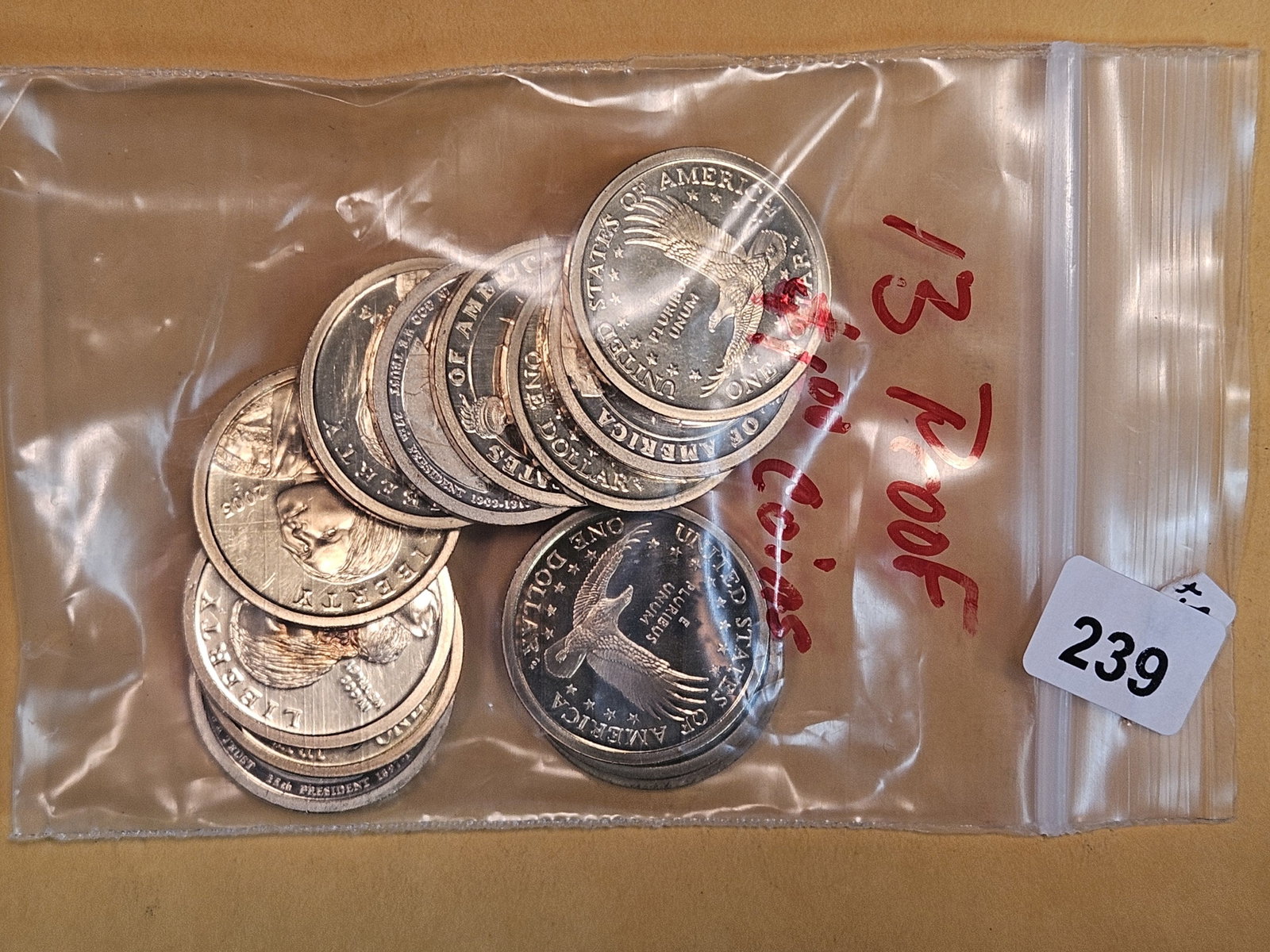 Thirteen Proof One Dollar Coins: From dealer. Unchecked by us