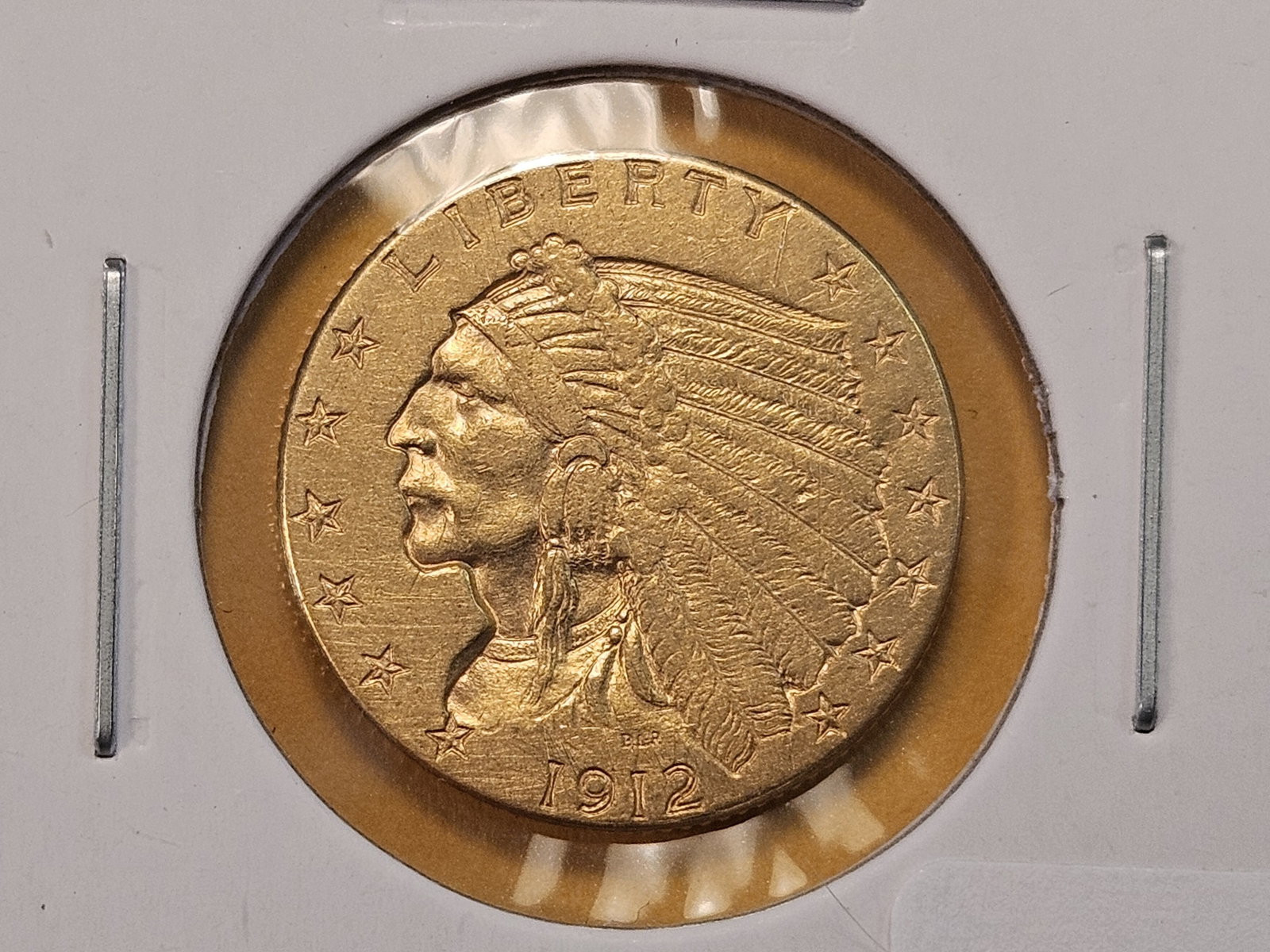 GOLD! About Uncirculated plus 1912 Indian Head $2.5 Dollar Gold: Quarter Eagle