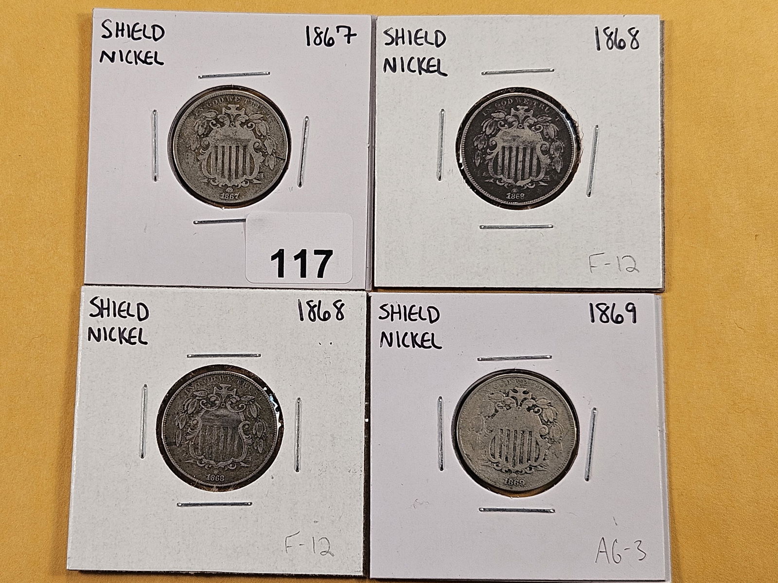 Four Circulated Shield Nickels (1 of 4)