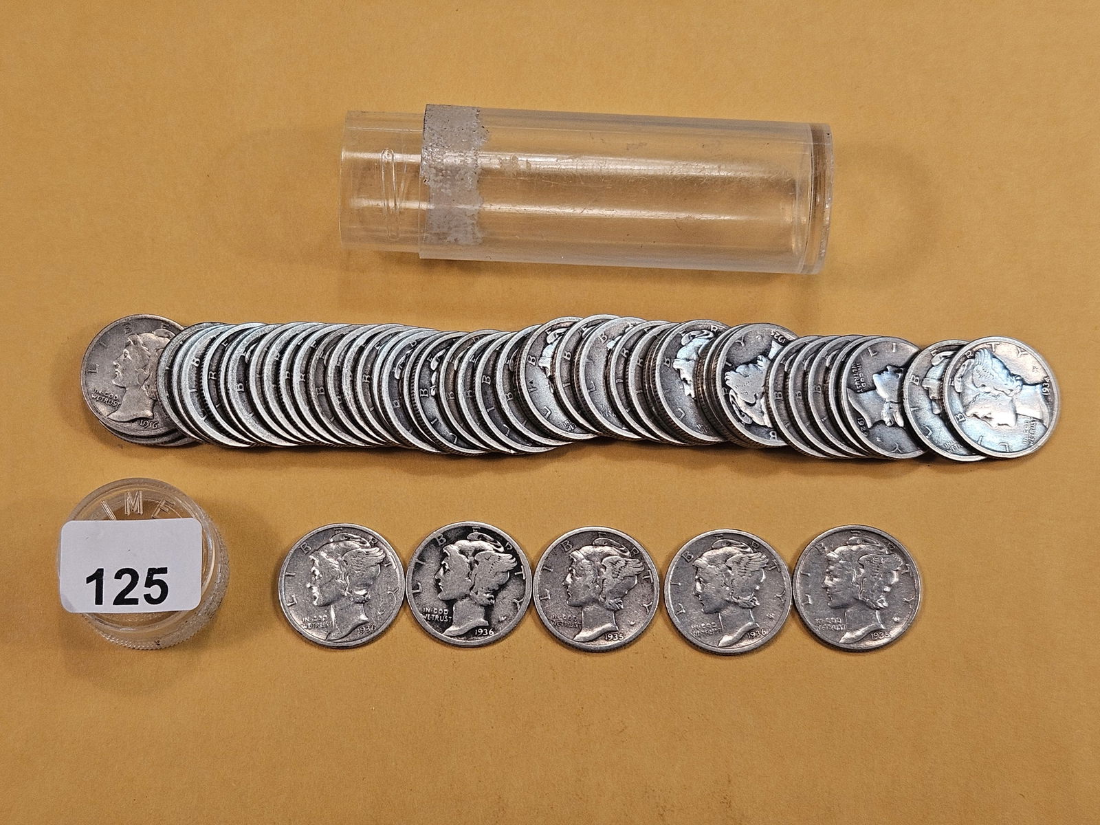Roll of Mixed Mercury Silver Dimes: Mixed dates, all circulated
