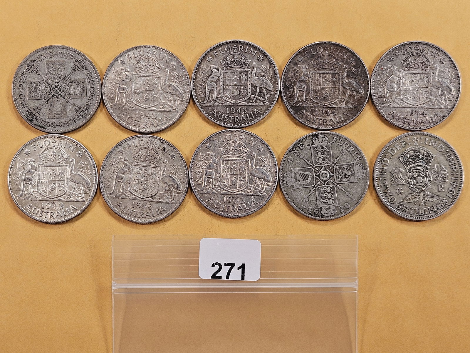 Nine Silver Florins and a Silver Shilling from Australia: Mixed dates, all circulated