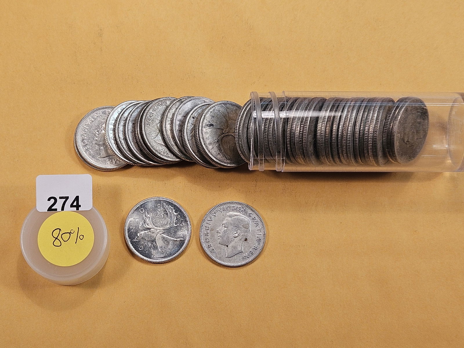 Forty-five Canadian Silver Quarters (1 of 4)