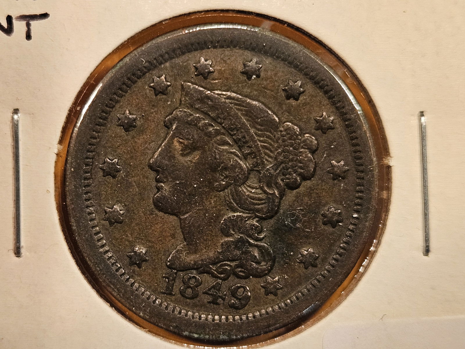 1849 Braided Hair Large cent in Very Fine (1 of 3)