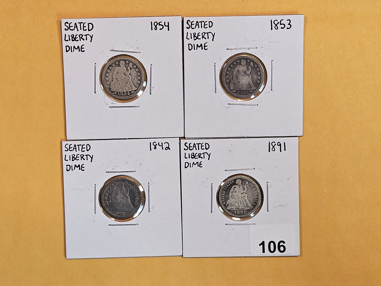 Four mixed Seated Liberty silver Dimes (1 of 4)