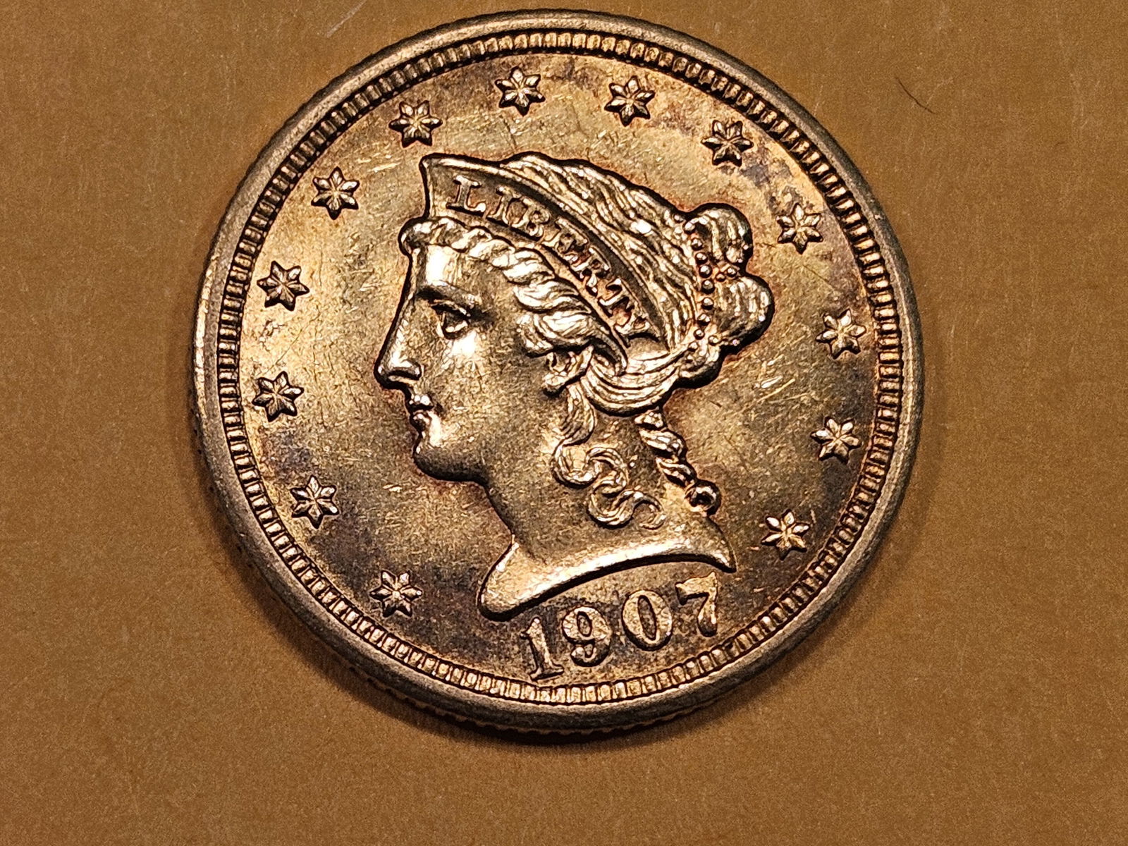 GOLD! Choice Brilliant Uncirculated - details Gold 1907 Liberty Head $2.5 Dollars (1 of 6)