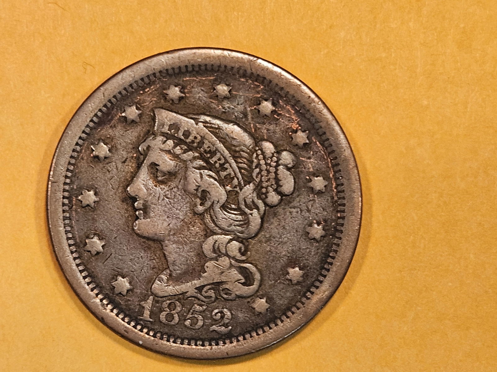 1852 Braided Hair Large cent in Fine (1 of 3)