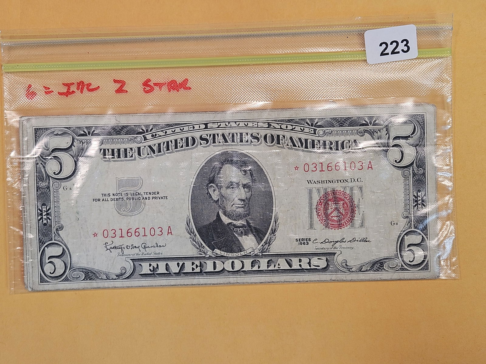 Six $5 US Note Red Seals (1 of 2)