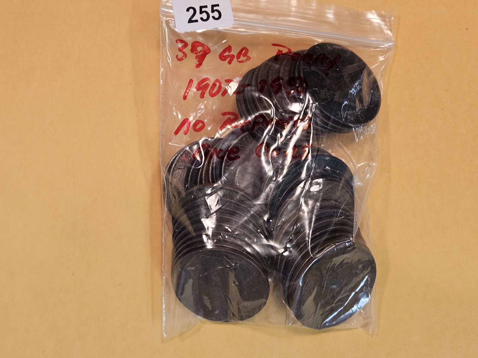 Thirty-nine Copper Great Britain pennies: nice. No repeats