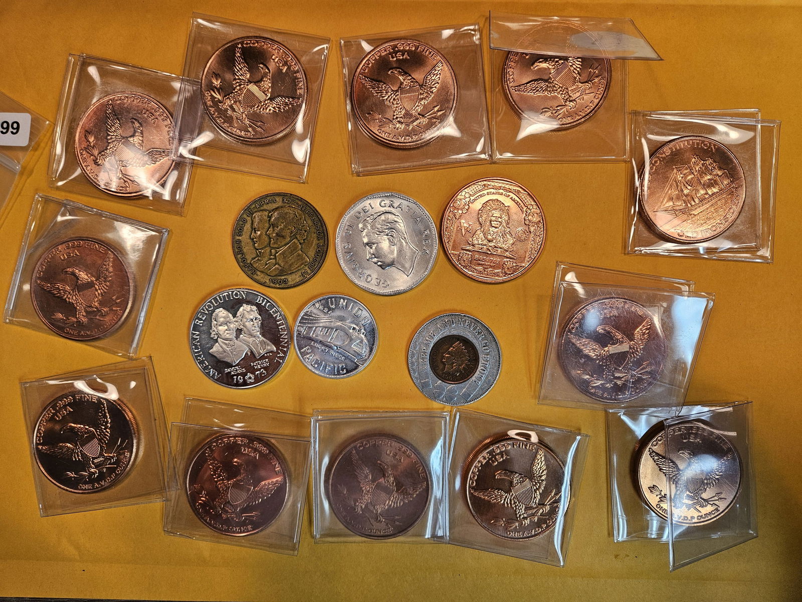 Silver, Copper and other sundry pieces of Exonumia: Sterling silver bicentennial medal, A bunch of .999 fine copper rounds and more fun stuffs!