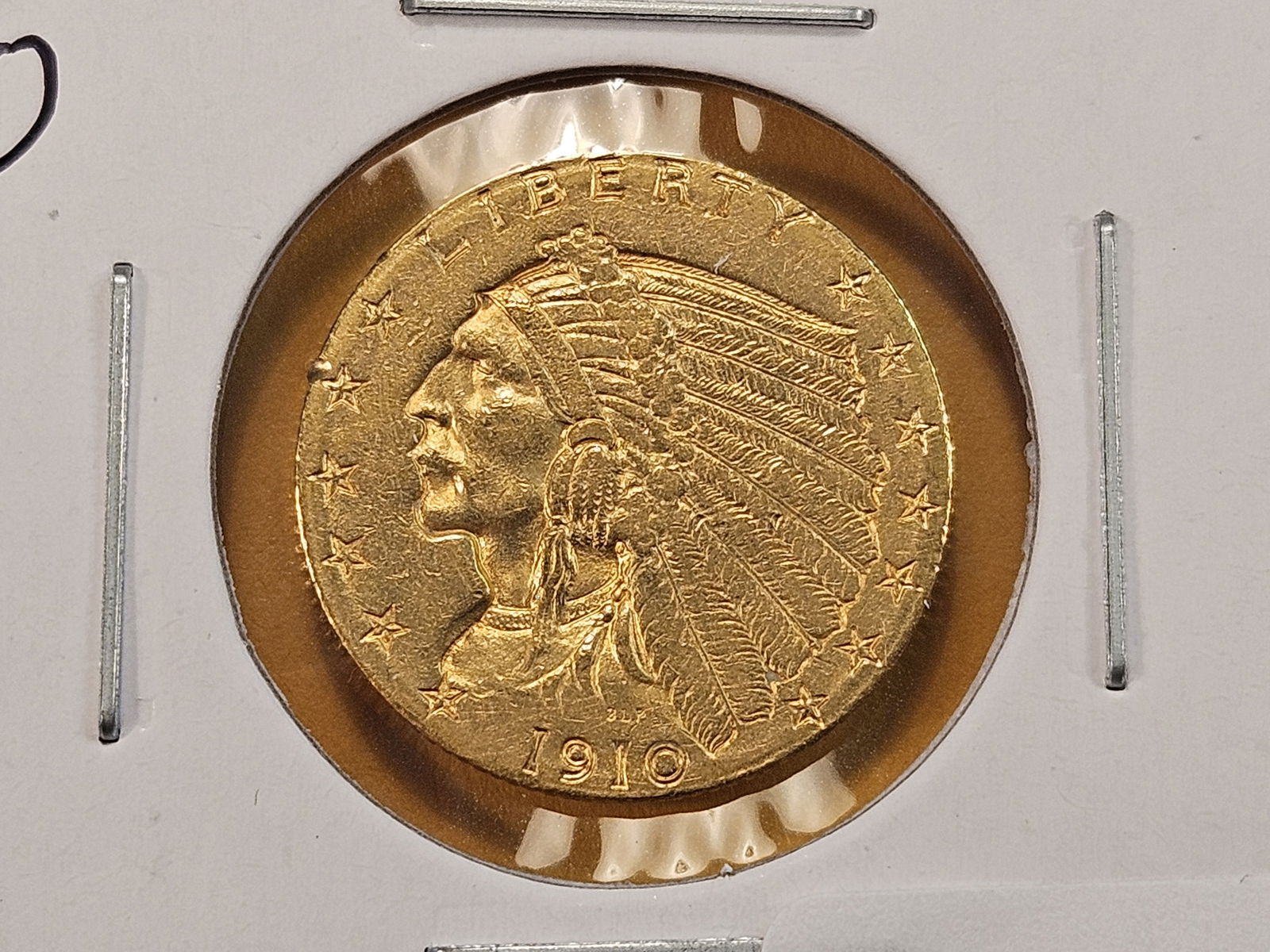 GOLD! Bright About Uncirculated 1910 Indian Head $2.5 Dollar Gold (1 of 4)