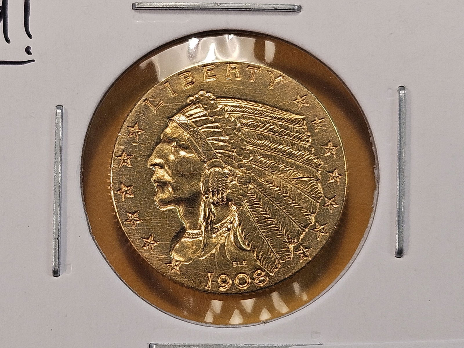 GOLD! Brilliant About Uncirculated 1908 Indian Head $2.5 Dollar Gold (1 of 4)
