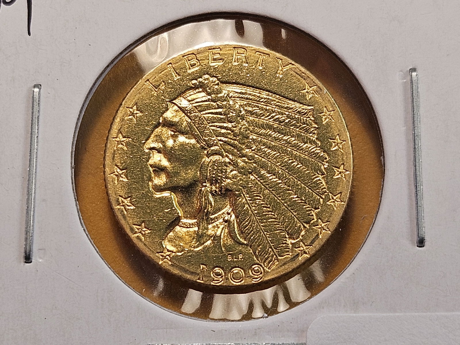 GOLD! Bright About Uncirculated 1909 Indian Head $2.5 Dollar Gold (1 of 4)