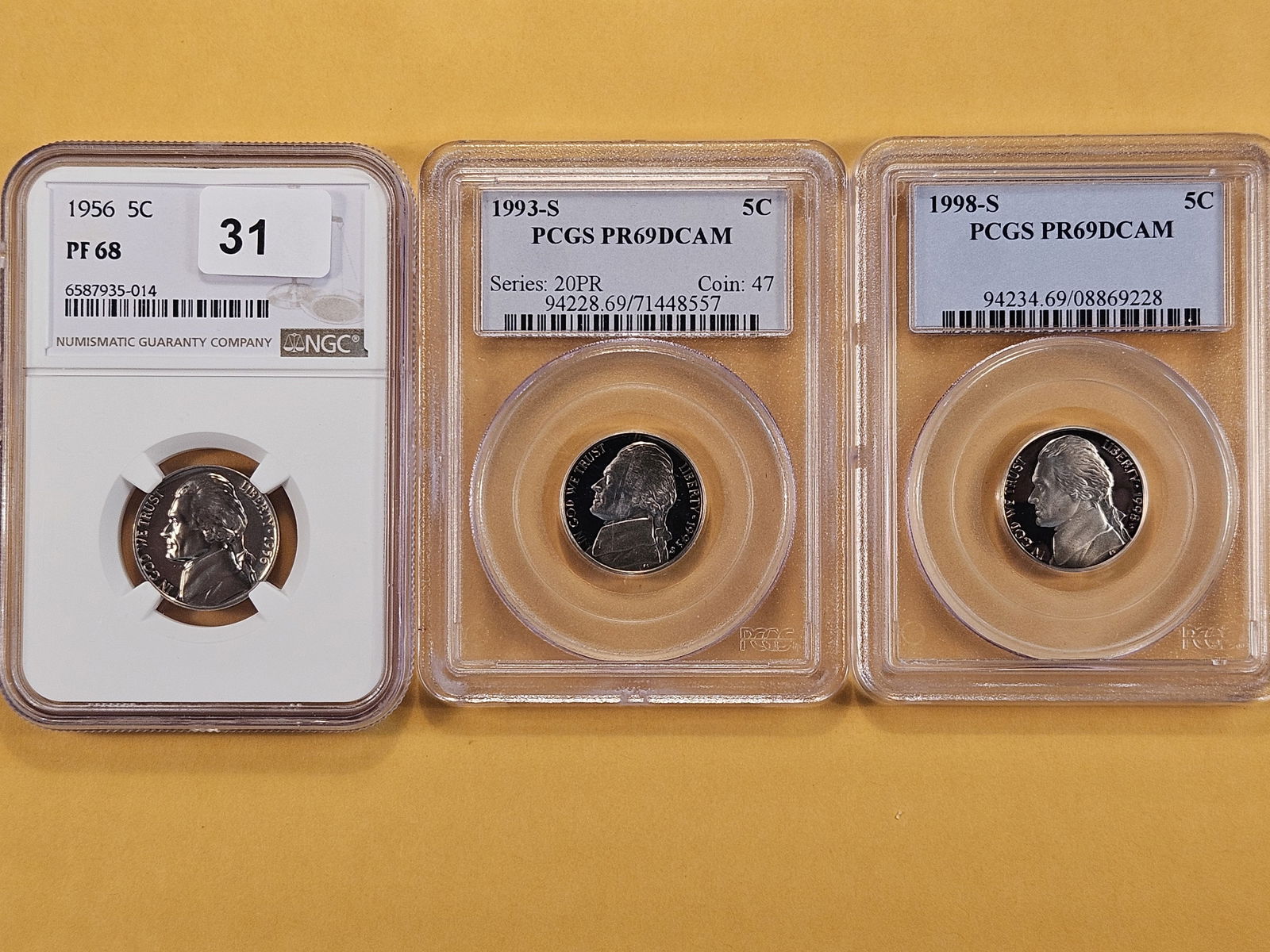 Two PCGS and an NGC Graded Jefferson Proof Nickels (1 of 5)
