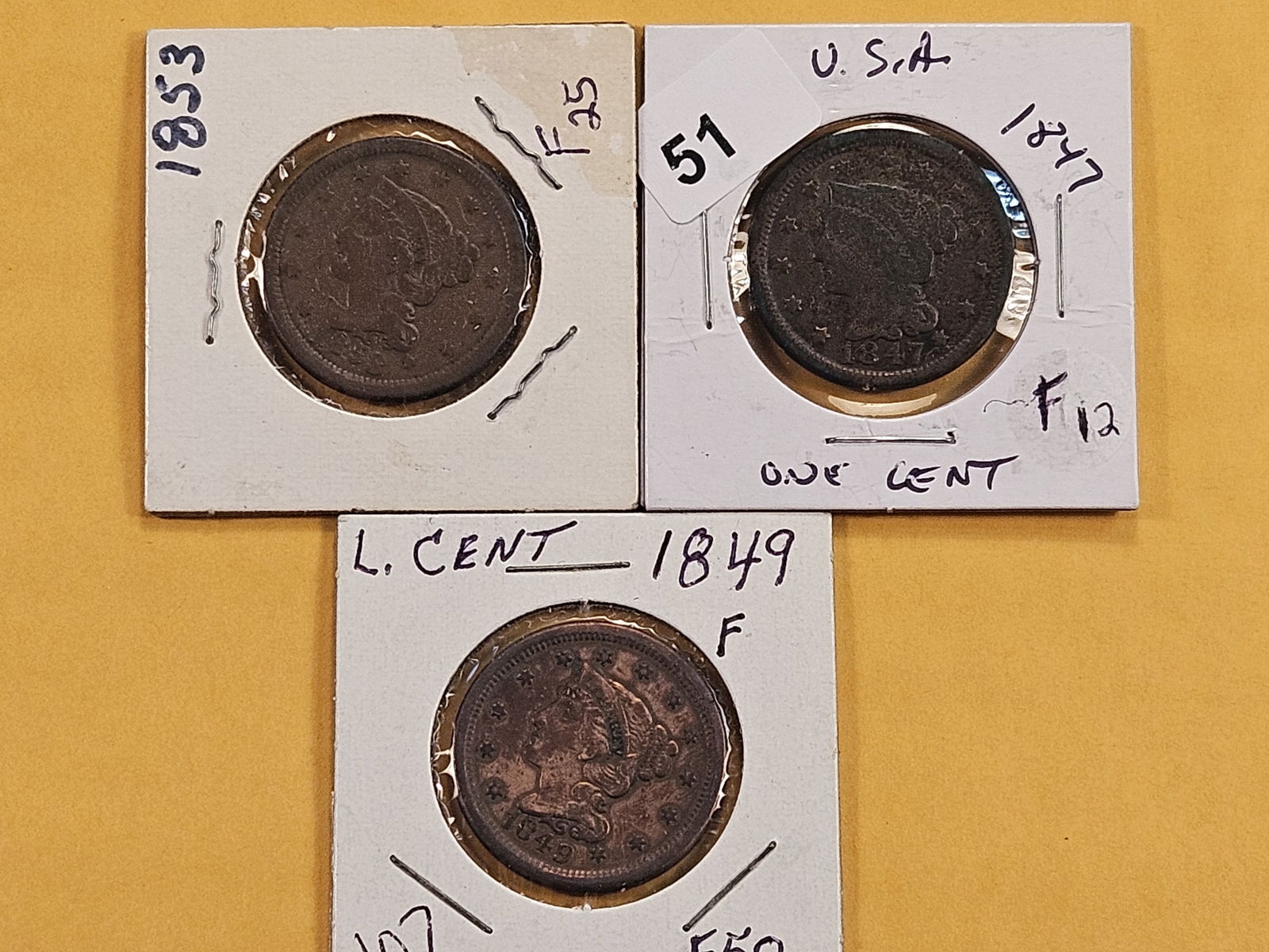 Three Circulated Braided Hair Large Cents (1 of 5)