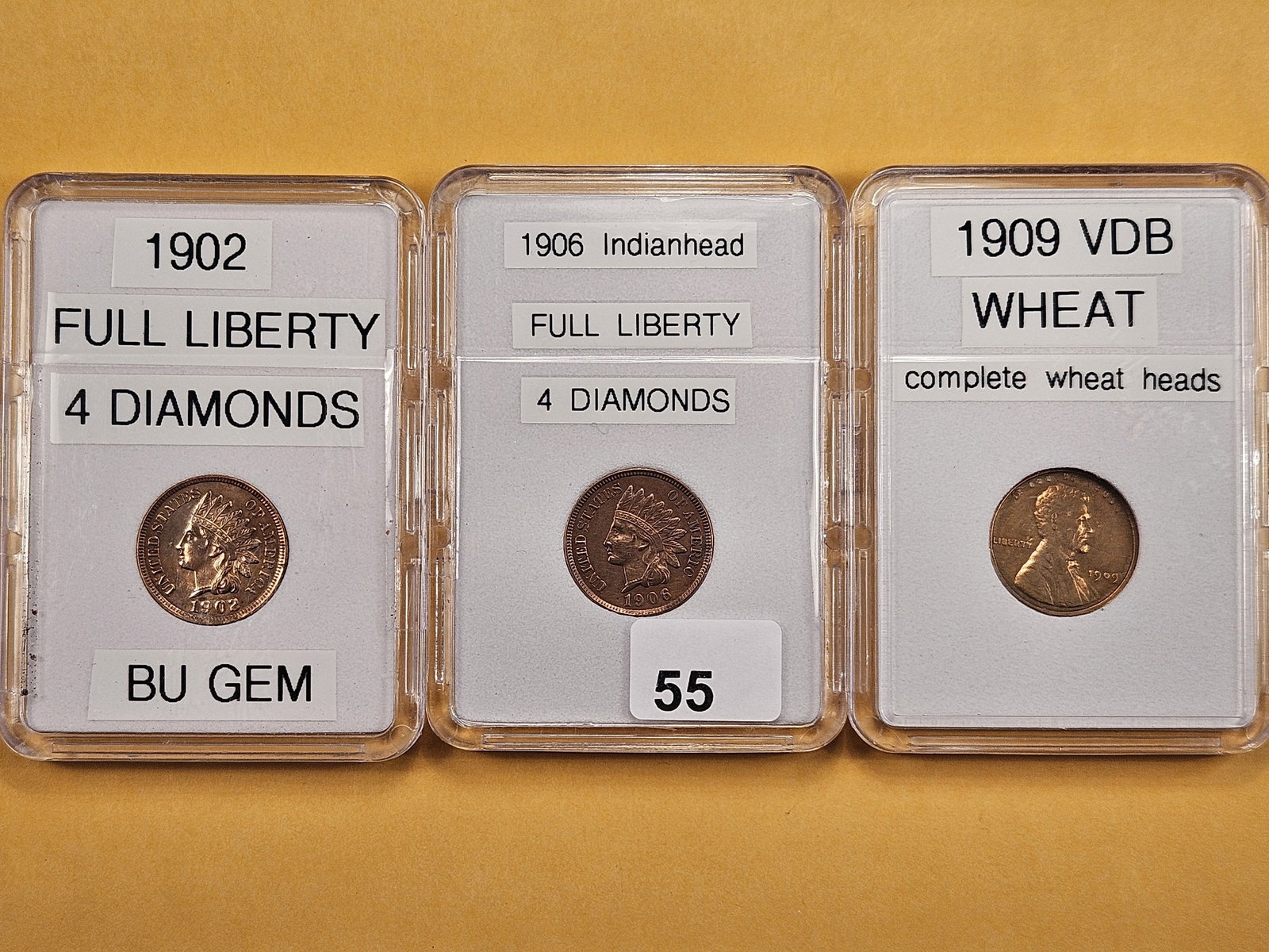 Two Higher Grade Indian Head Cents and a 1909 VDB Wheat Cent (1 of 8)
