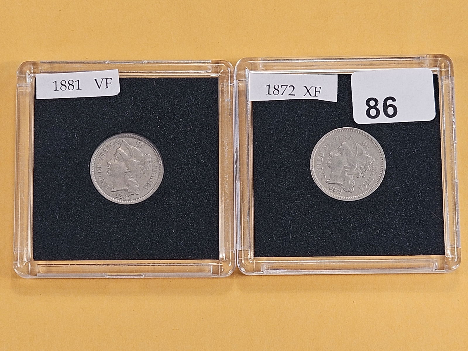 Two Lightly Circulated Three Cent Nickels (1 of 6)