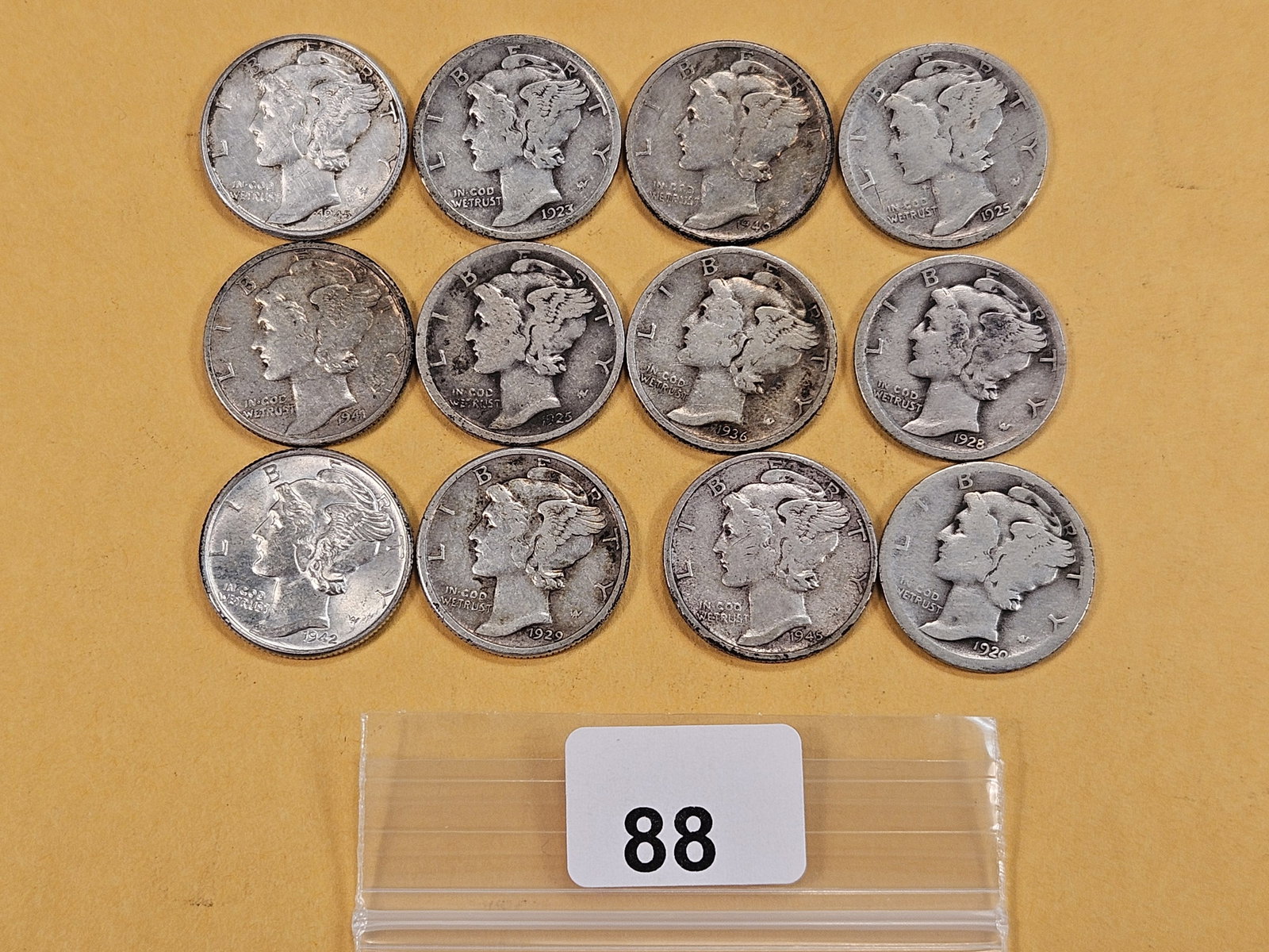 Twelve Mixed Mercury Silver Dimes (1 of 4)