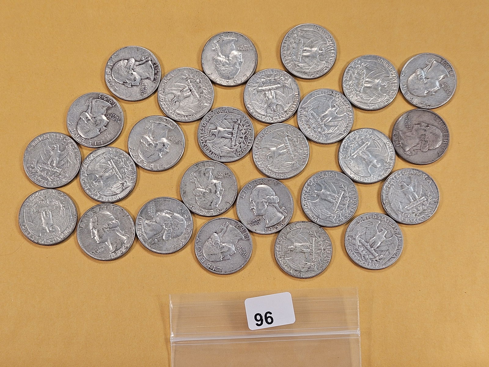 Twenty-six Washington Silver Quarters (1 of 5)