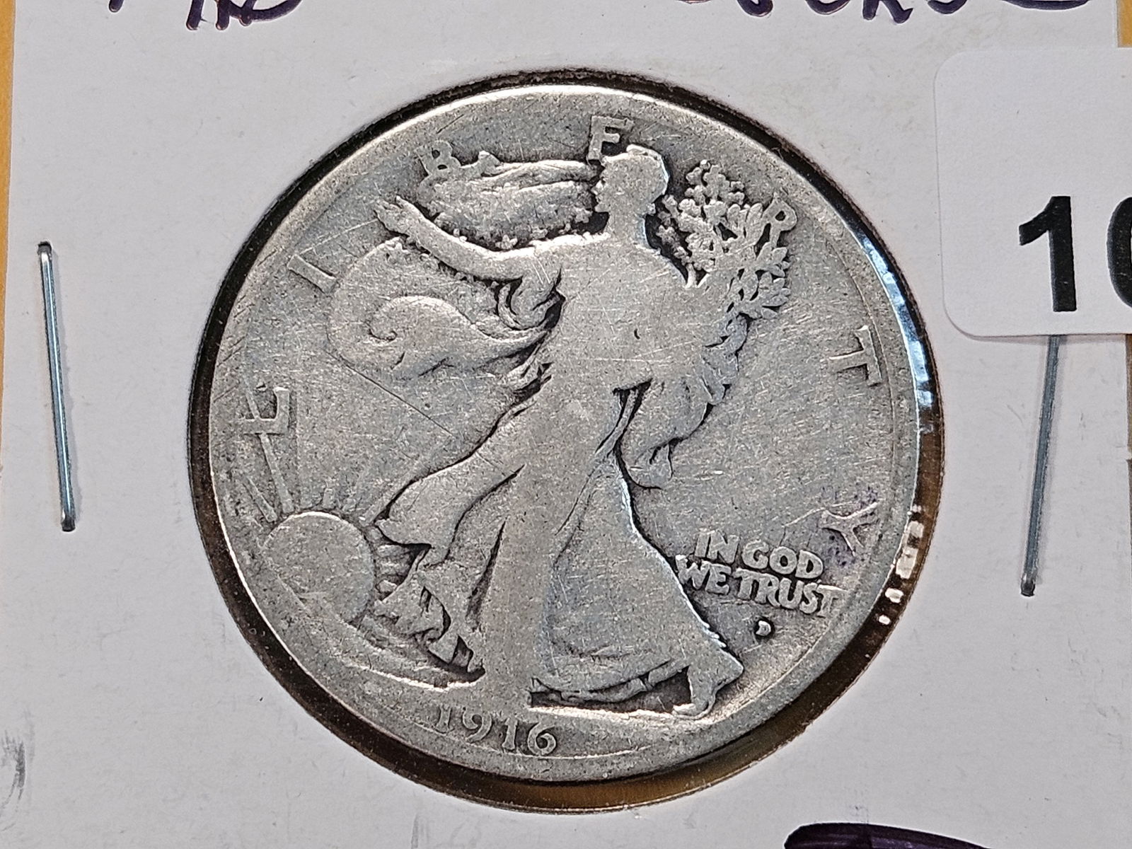 Semi-Key Date 1916-D Walking Liberty Silver Half Dollar: In Good