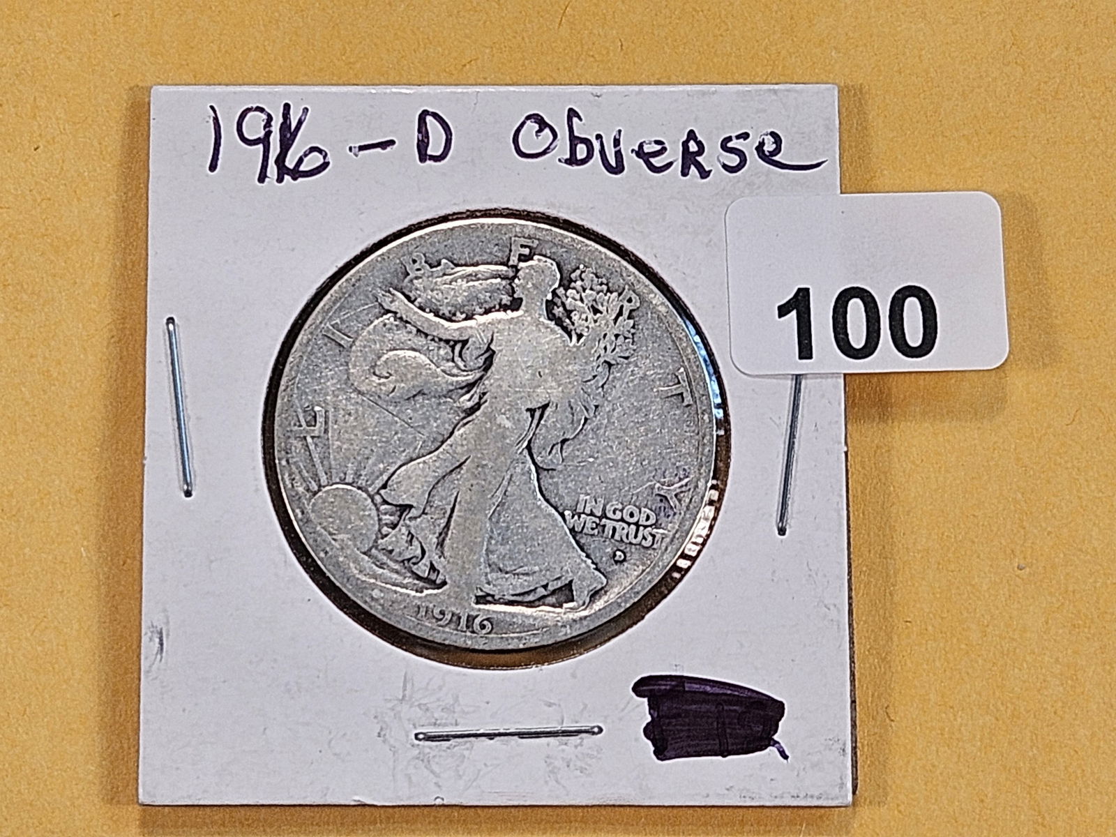 Semi-Key Date 1916-D Walking Liberty Silver Half Dollar - 2