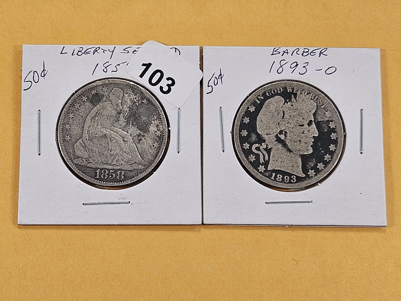 Seated Liberty and Barber Silver Half Dollars (1 of 6)