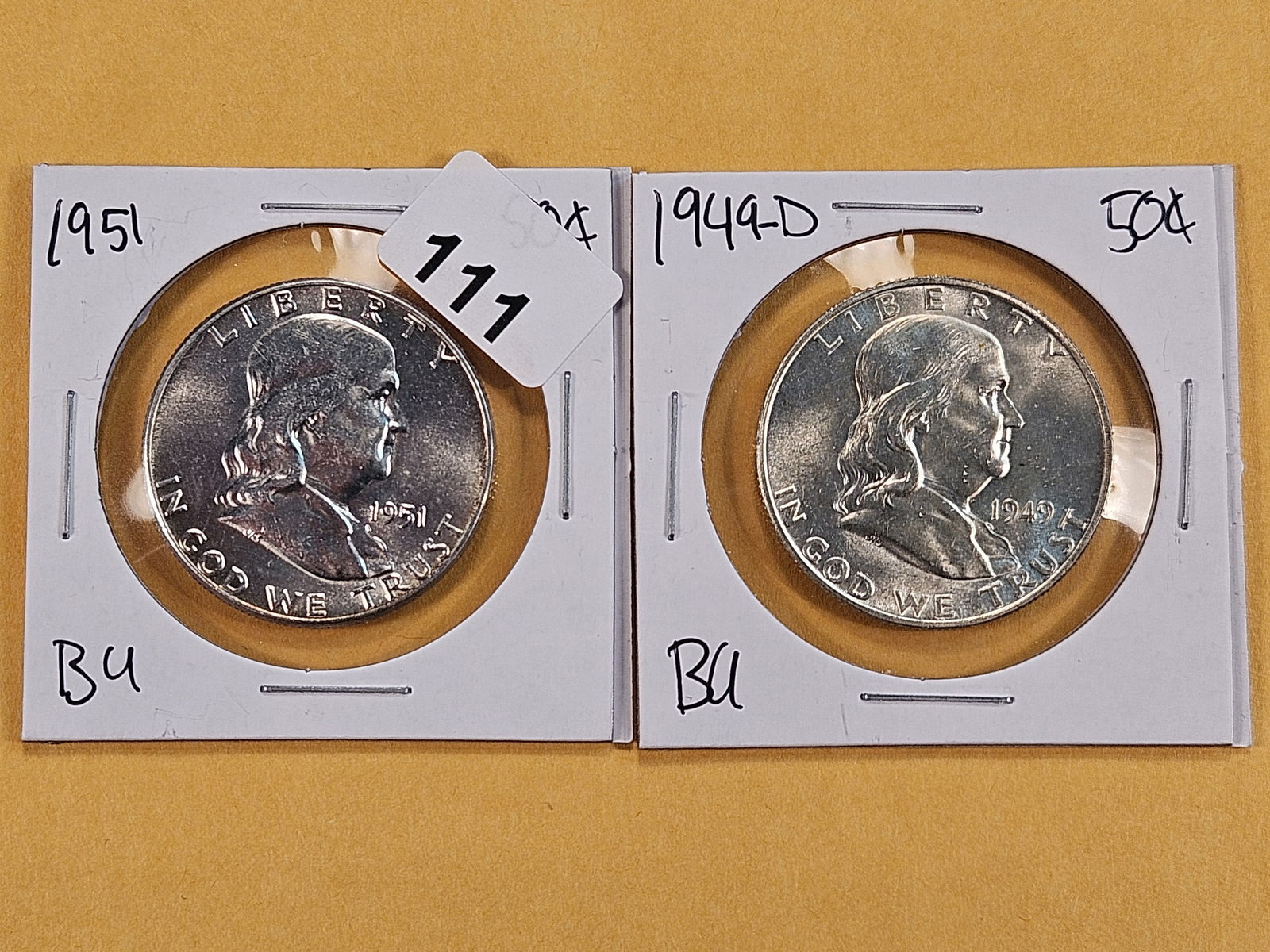 Two Brilliant Uncirculated Franklin Half Dollars (1 of 6)